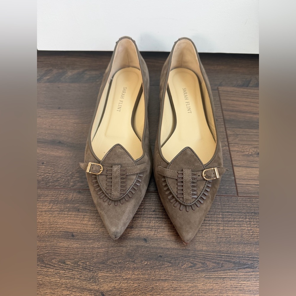 Sarah Flint Sylvia Suede Flats Taupe Size 37IT/7US - Picture 3 of 13